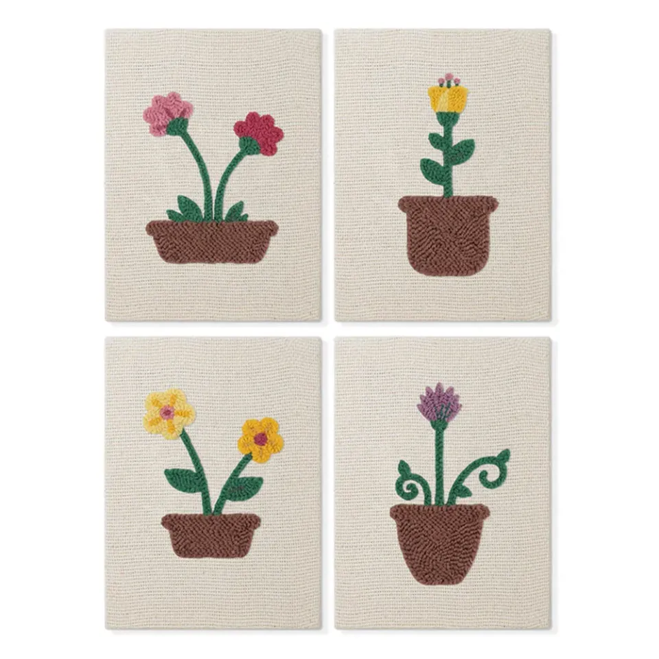 Figured'Art Bloeiende Bloemen punch needle set 4 stuks met frames zacht