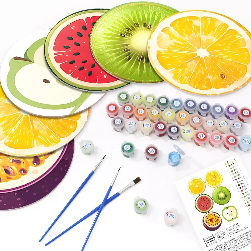 Figured'Art Tropische Fruitplakken schilderen op nummer placemats 20cm 6 stuks