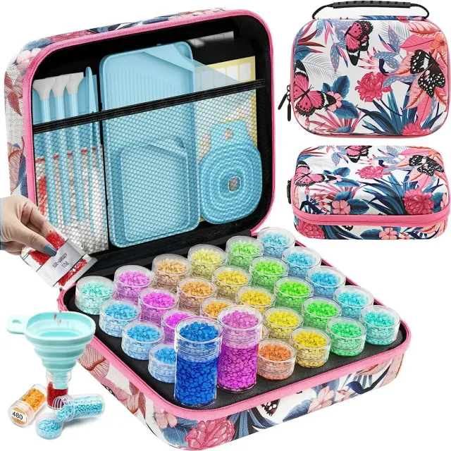ARTDOT Bloem Diamond Painting Opbergdoos met Tools Steentjeskoffer