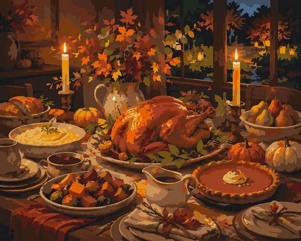Figured'Art Thanksgiving Tafel bij Kaarslicht schilderen op nummer 40x50
