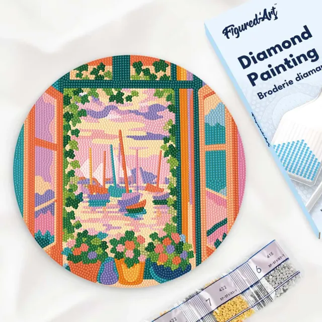 Figured'Art Het open raam Matisse diamond painting houten schijf 30cm