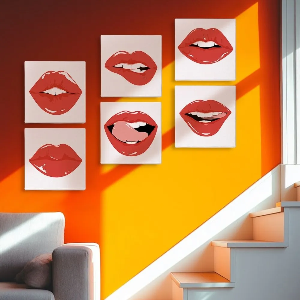 Figured'Art Rode Lippen mini schilderen op nummer 15x15 cm 6 stuks