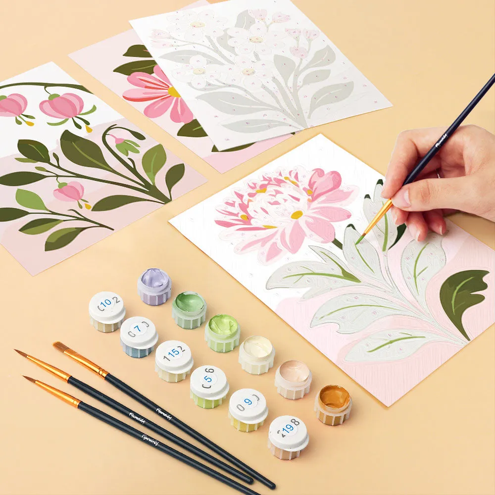 Figured'Art Roze Bloemen mini schilderen op nummer 15x20 cm 6 stuks