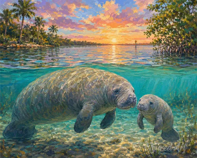 Figured'Art Zeekoe en baby schilderen op nummer 40x50cm gemiddeld