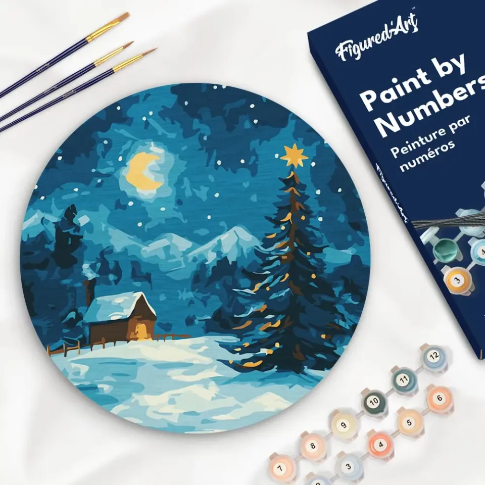 Figured'Art Sterrennacht van Kerstmis schilderen op hout 30 cm