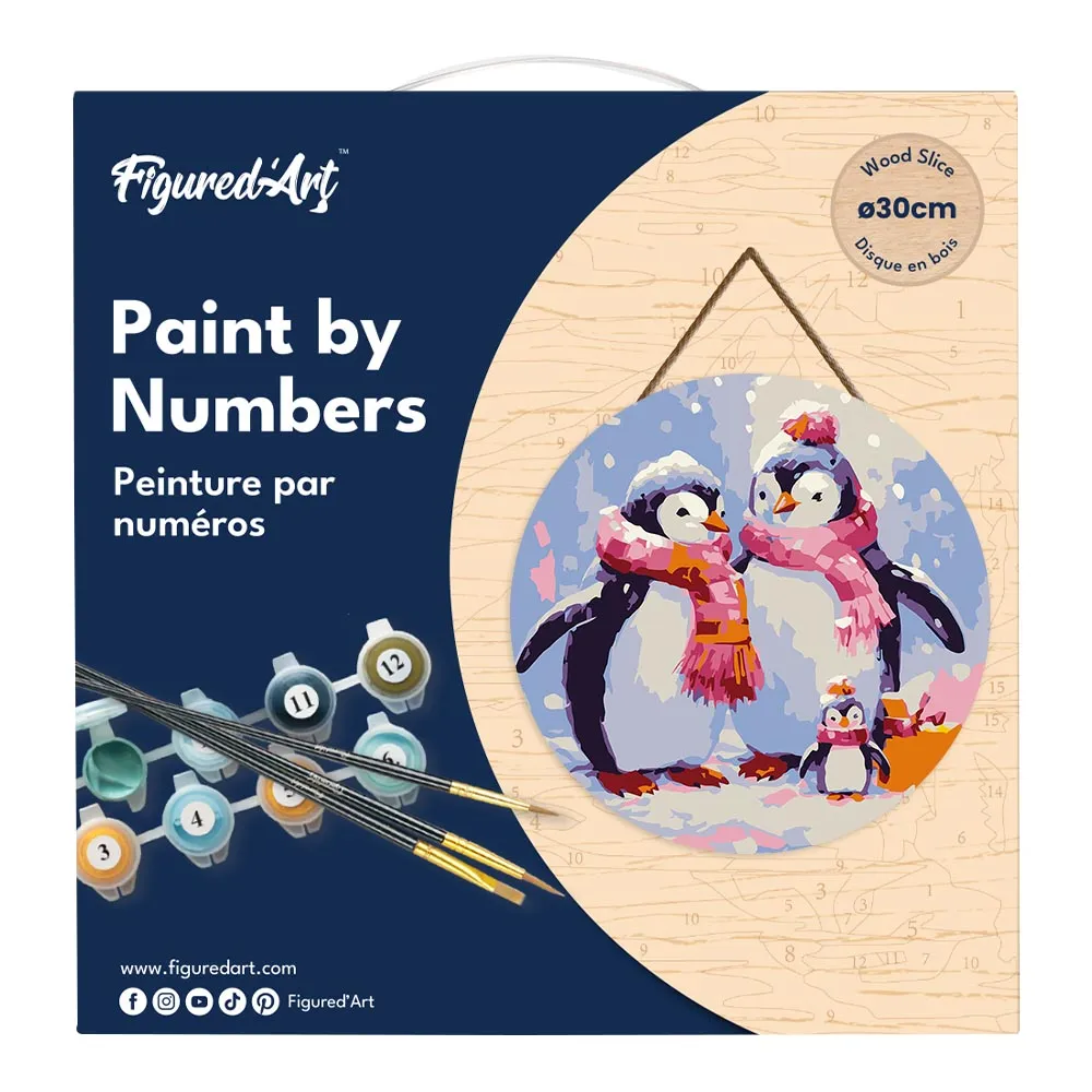 Figured'Art Pinguïfnfamilie in de Sneeuw schilderen op nummer Ø30cm hout