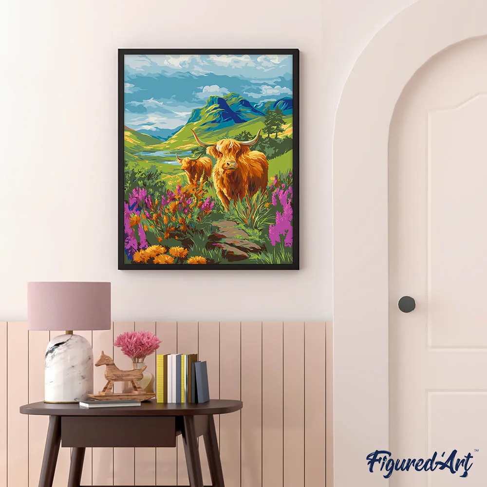 Figured'Art Schotse Hooglander Schilderen op Nummer 40x50cm Koe