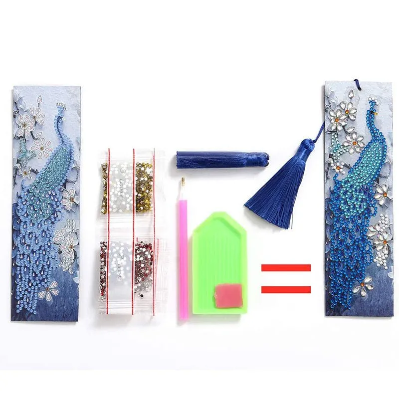 Figured'Art Blauwe Pauw boekenlegger diamond painting 21x6cm