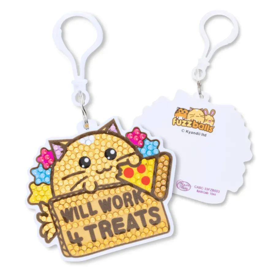 Craft Buddy Crystal Art Will Work 4 Treats sleutelhanger 9cm kat