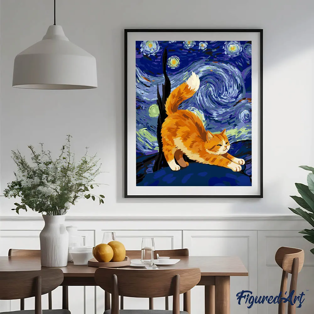 Figured'Art Rode Kat in de Sterrennacht schilderen op nummer 40x50cm