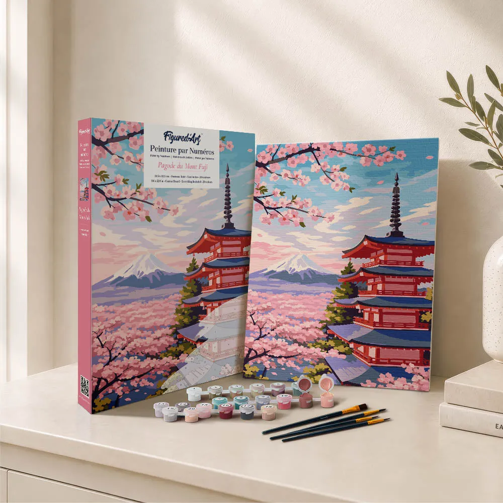 Figured'Art Fuji-pagode schilderen op nummer cadeauset 24,5x32,5 cm