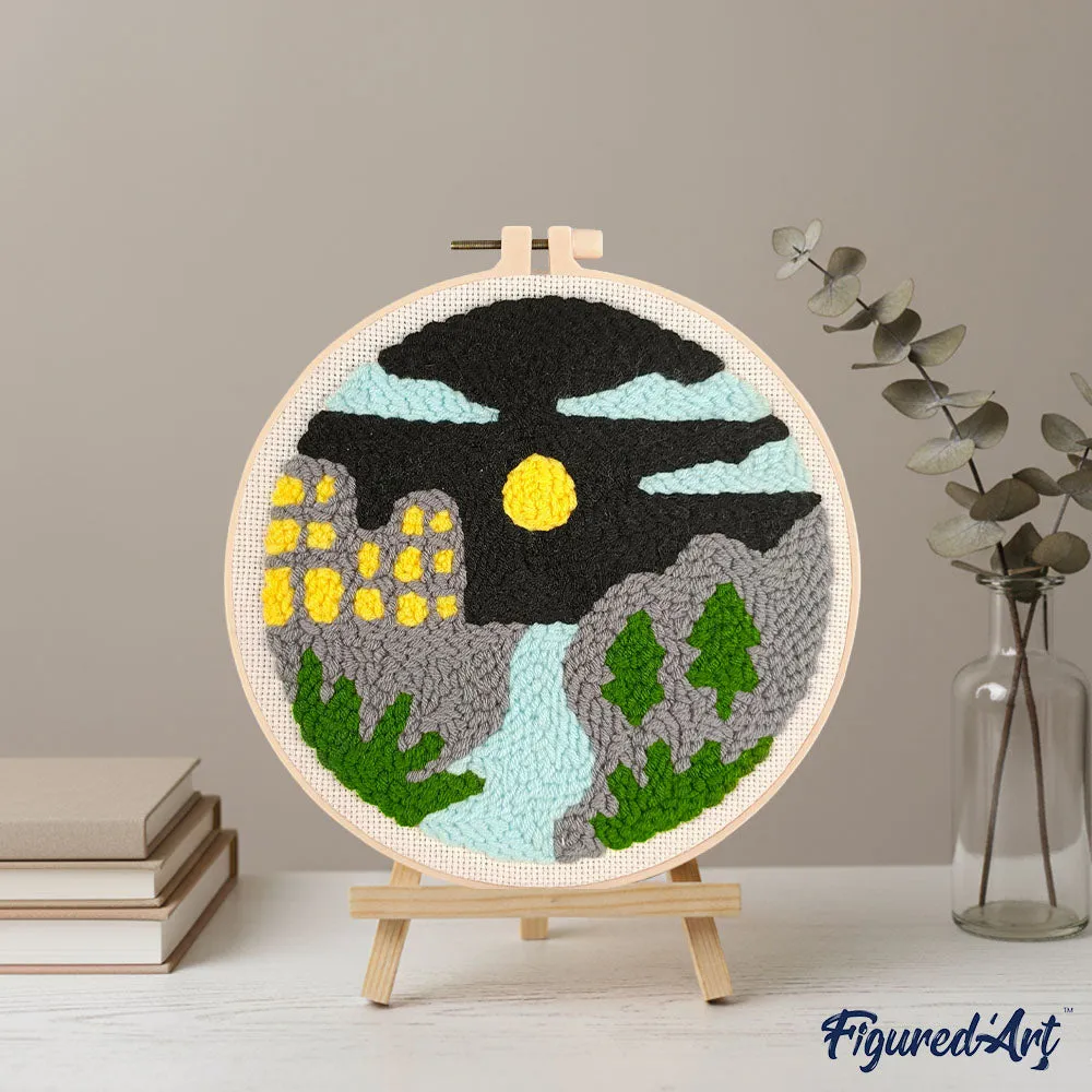 Figured'Art Rivier bij nacht punch needle pakket 20x20 cm