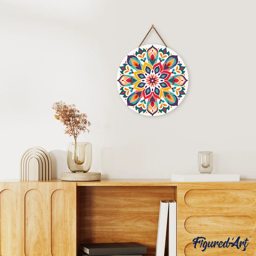 Figured'Art Bloemenmandala diamond painting houten schijf 30 cm