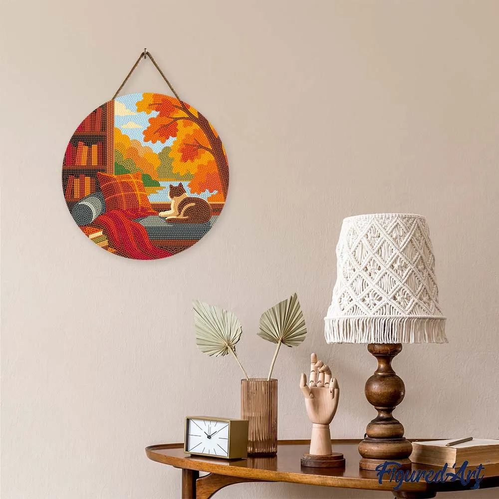 Figured'Art Herfstzicht Kat Diamond Painting Hout 30cm