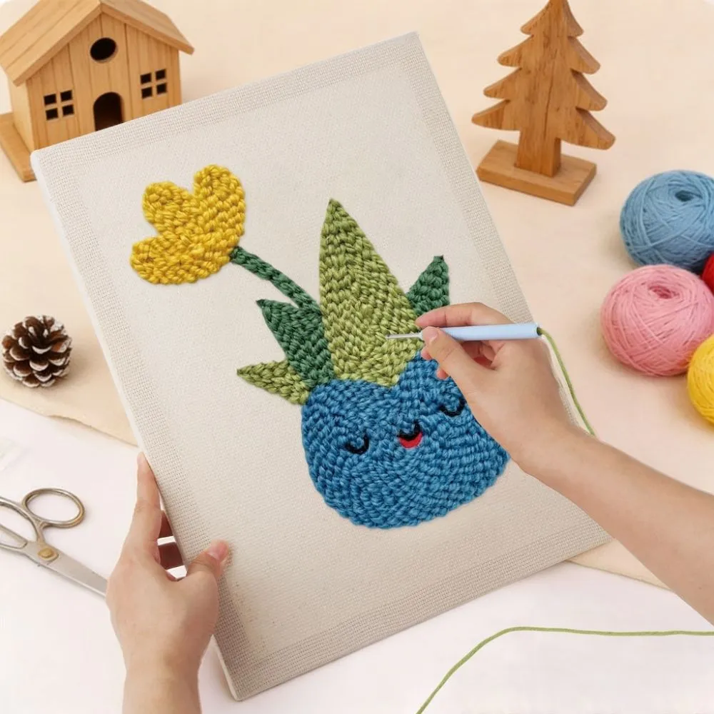 Figured'Art Blije Vetplant punch needle pakket met frame