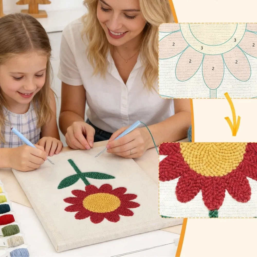 Figured'Art Stralende Bloem punch needle pakket 20x30 cm met frame