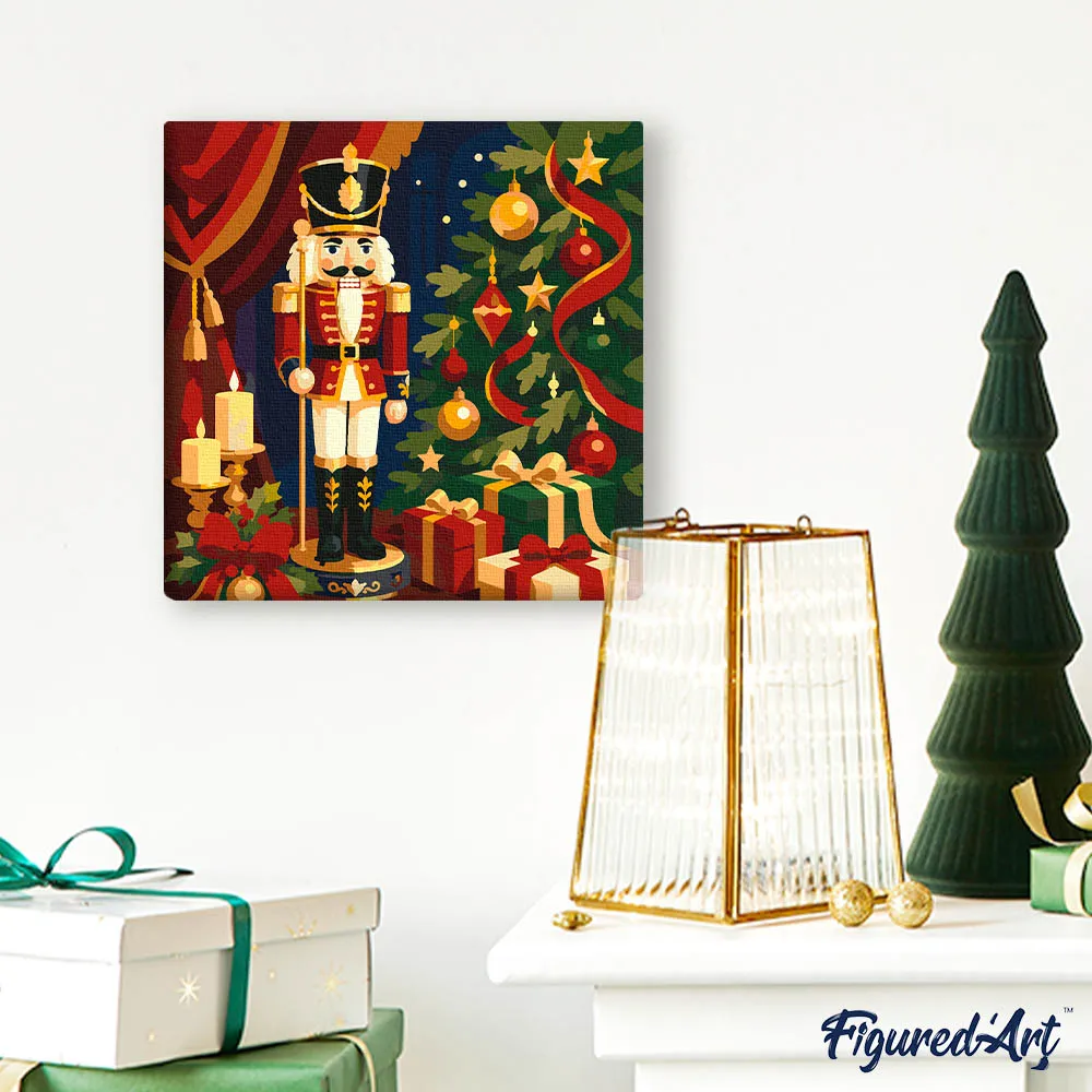 Figured'Art Mini Schilderen op Nummer Kerstnotenkraker 20x20 cm met frame