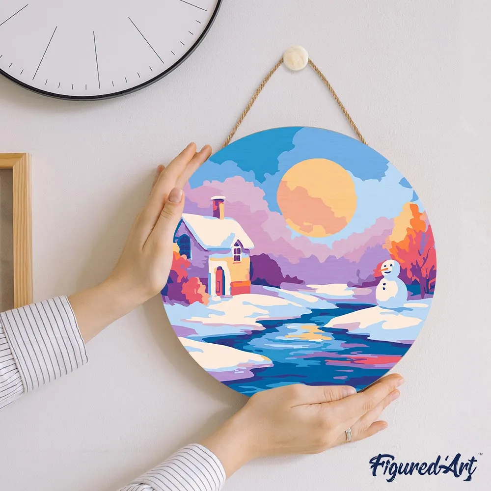 Figured'Art Wintertafereel bij zonsondergang schilderen op nummer 30cm