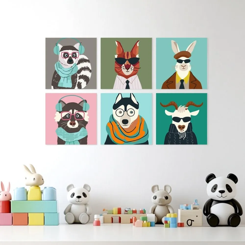 Figured'Art Mini Coole beestjes schilderen op nummer 20x20 cm 6 stuks dieren