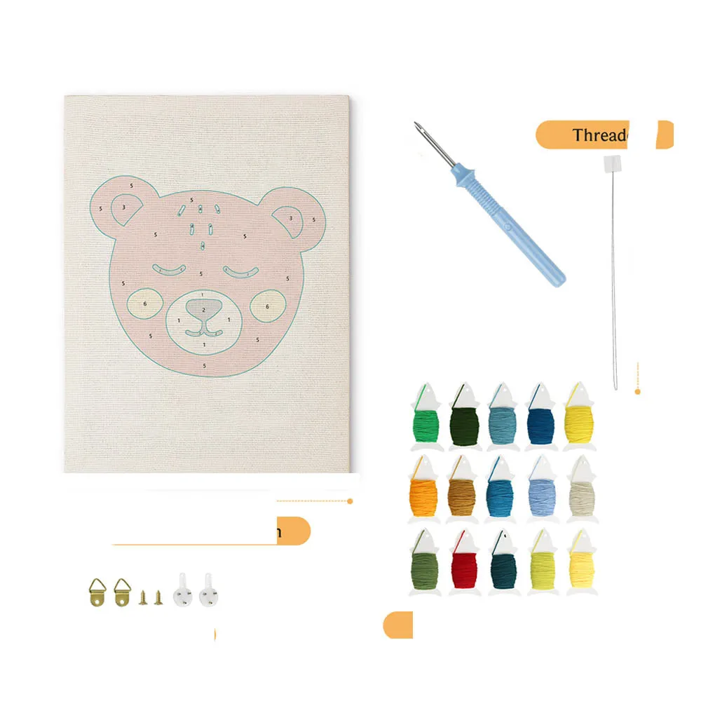 Figured'Art Knuffelbeer punch needle pakket 20x30cm met frame zacht
