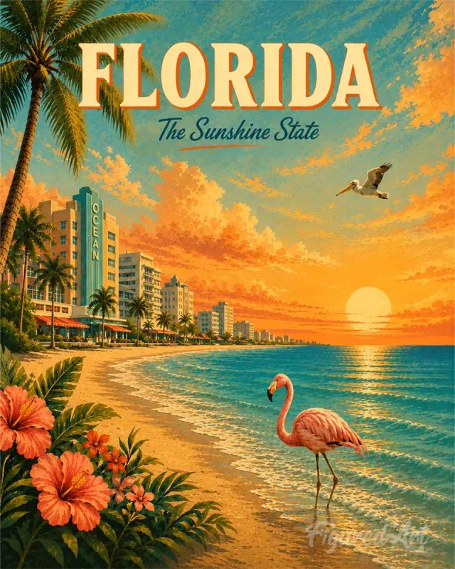 Figured'Art Vintageposter Florida The Sunshine State schilderen op nummer 40x50 cm
