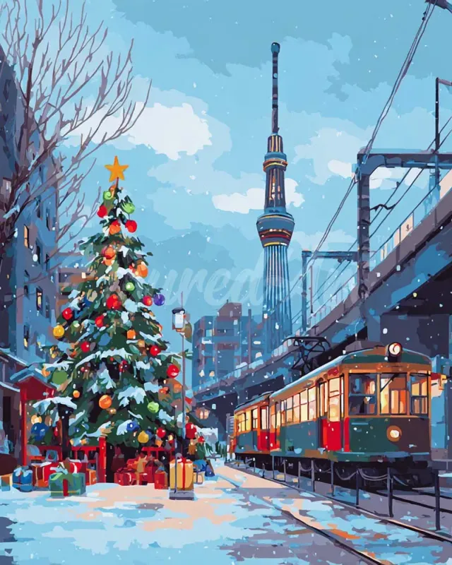 Figured'Art Kerst in Tokio diamond painting 40x50 cm winter