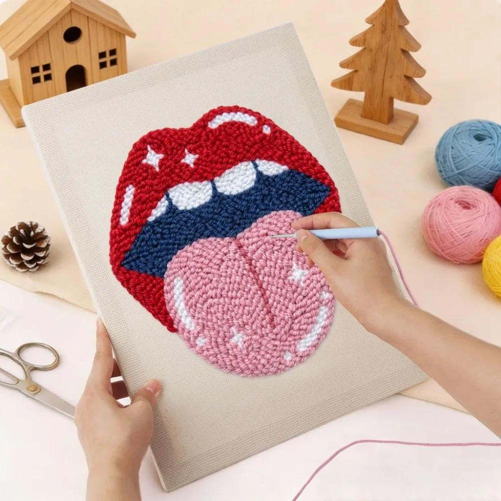 Figured'Art Elektrische Lippen punch needle pakket 20x30 cm katoen