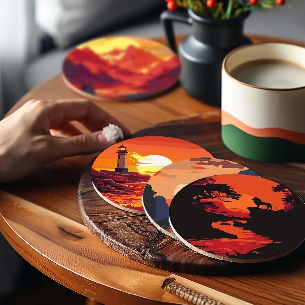 Figured'Art Zonsondergangscène onderzetters schilderen 10cm 6 stuks