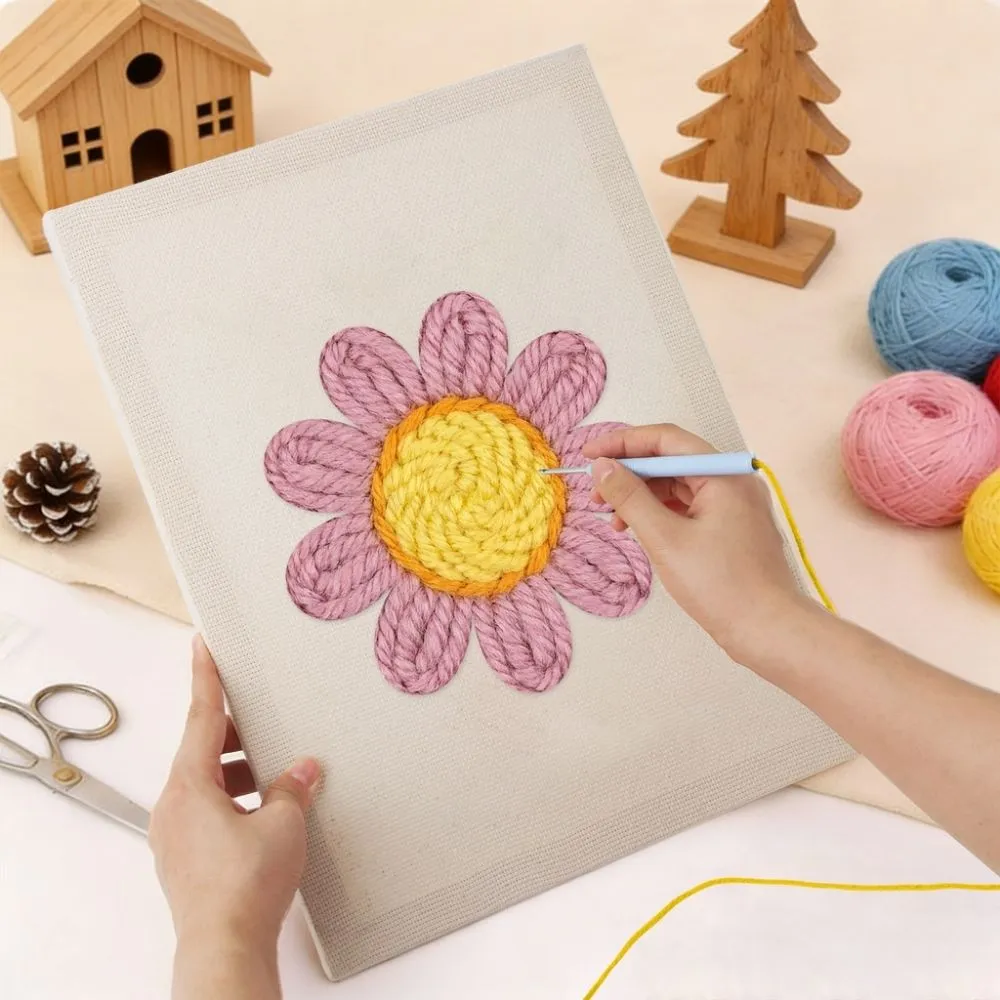 Figured'Art Roze Madeliefje punch needle pakket 20x30cm bloemen