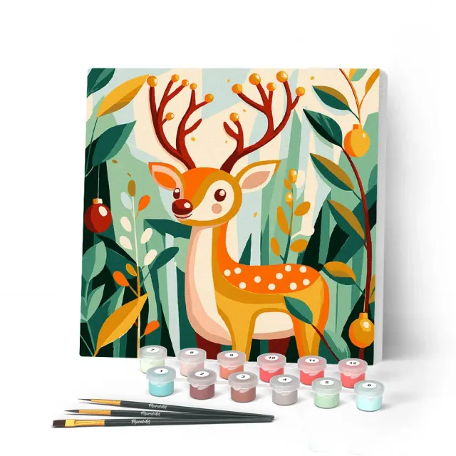 Figured'Art Gouden rendier mini schilderen op nummer 20x20cm met frame