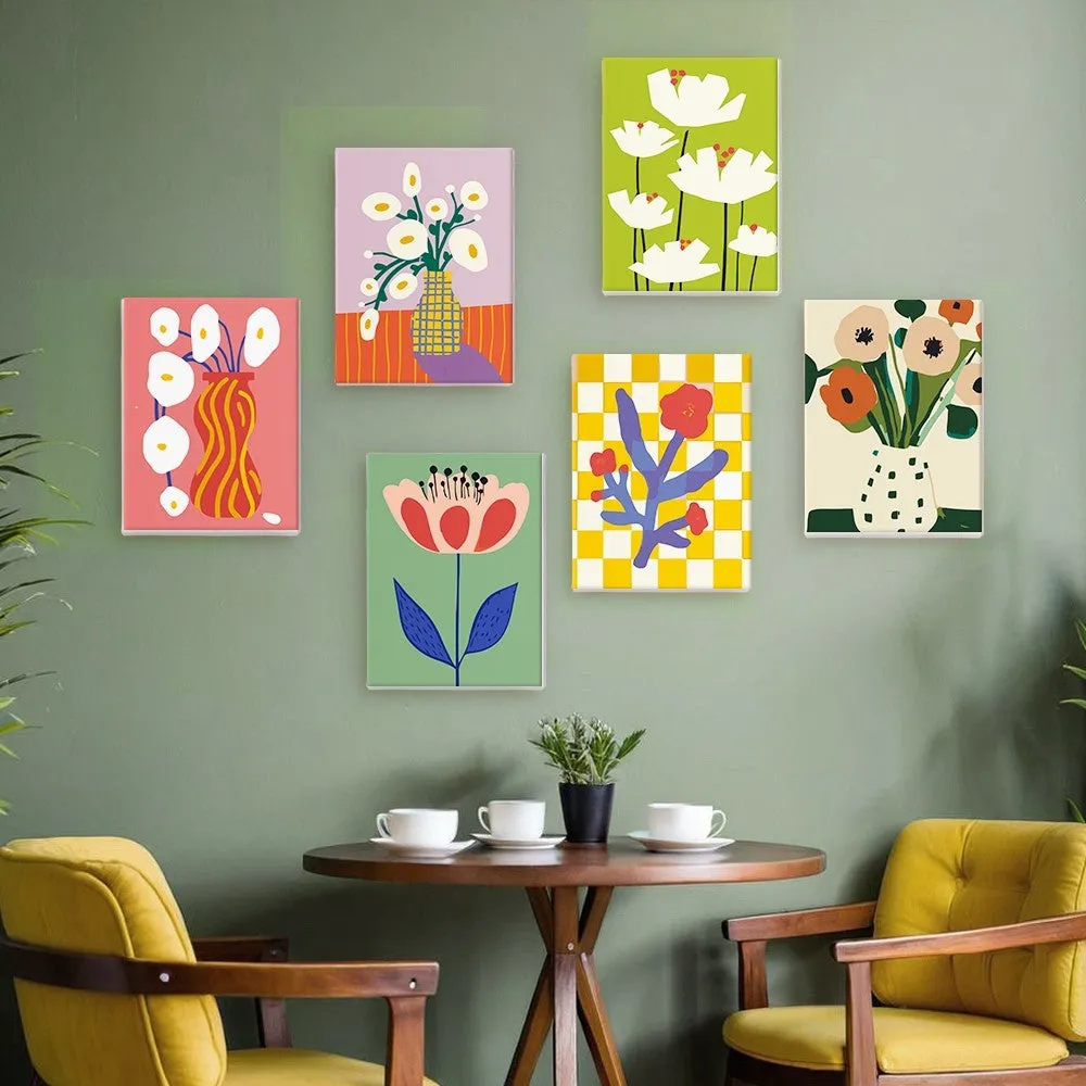 Figured'Art Abstracte Bloemenvazen mini schilderen op nummer 15x20cm 6 stuks