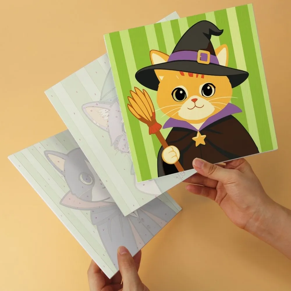 Figured'Art Fantastische Kattenwereld mini schilderen op nummer 20x20cm 6 stuks
