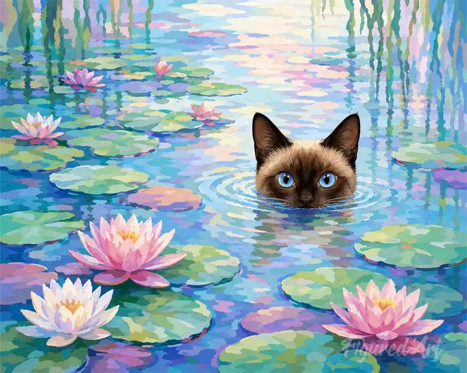 Figured'Art Kat tussen de lelies schilderen op nummer 40x50 cm