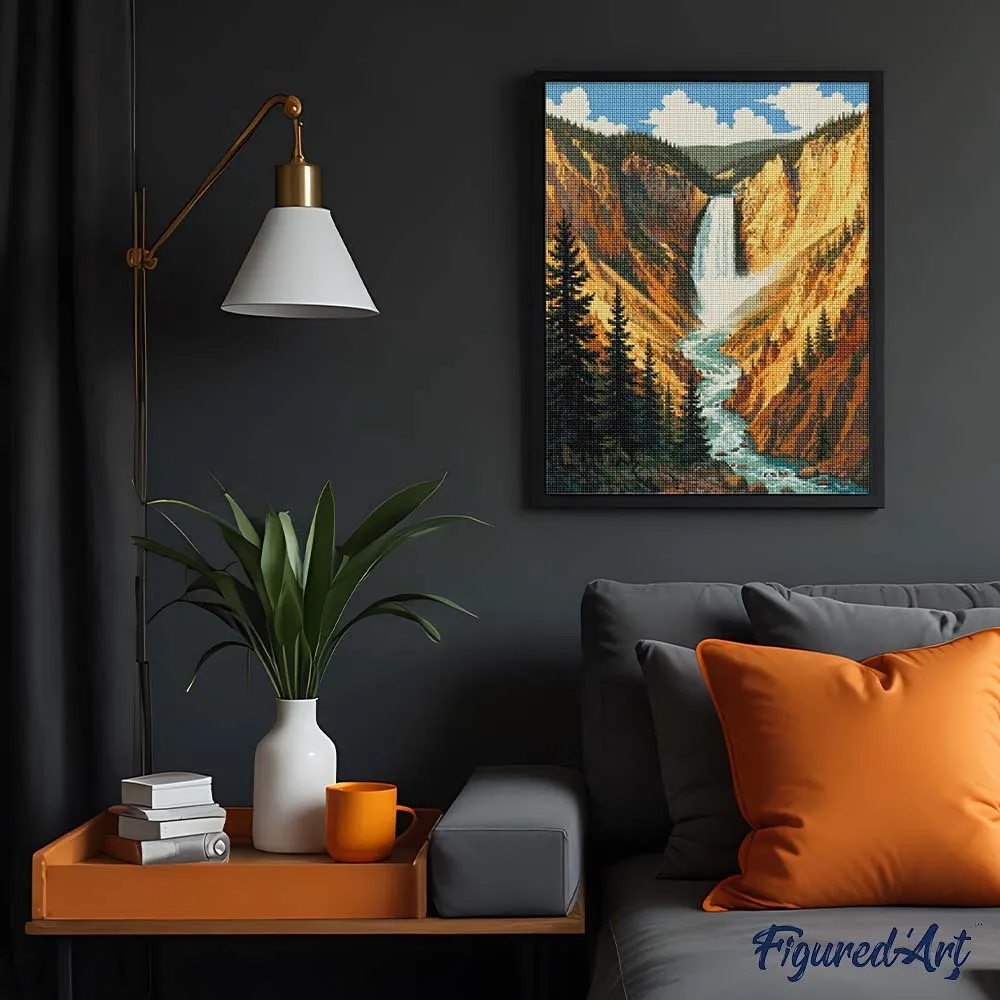 Figured'Art Yellowstone Lower Falls diamond painting full drill rond