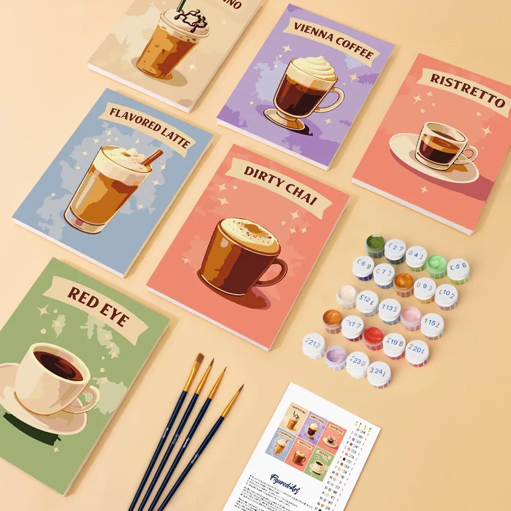 Figured'Art Mini Koffies van de Wereld schilderen op nummer 6 stuks 15x20cm