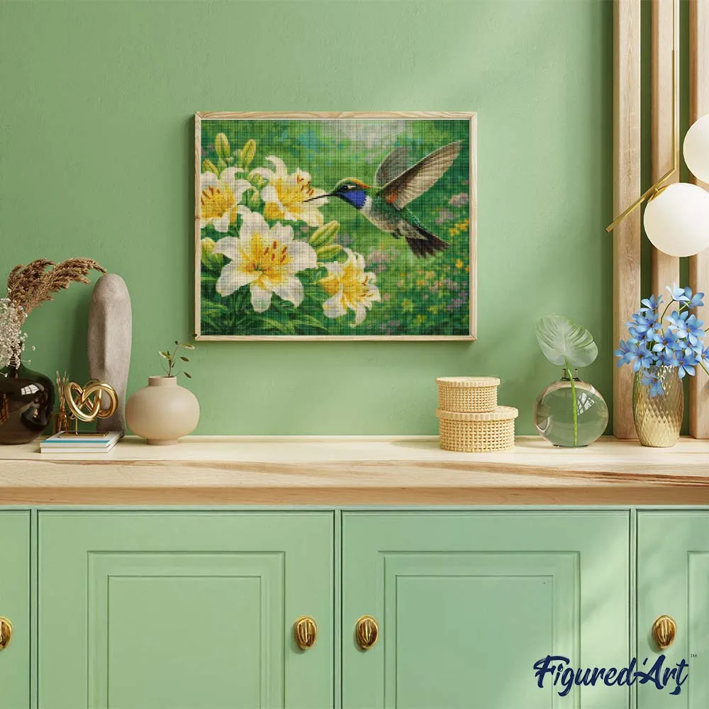 Figured'Art Kolibrie in bloei diamond painting 40x50 cm vierkant