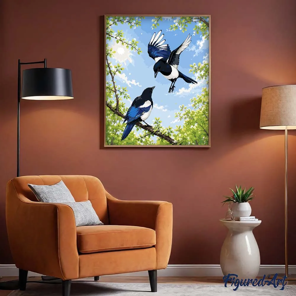 Figured'Art Lente-eksters schilderen op nummer 40x50 cm vogels