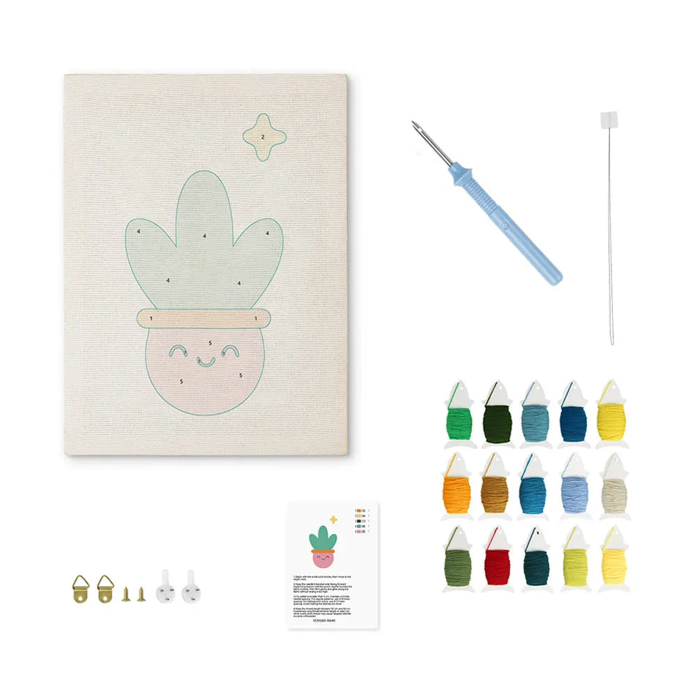 Figured'Art Lachende Cactus punch needle pakket 20x30 cm frame