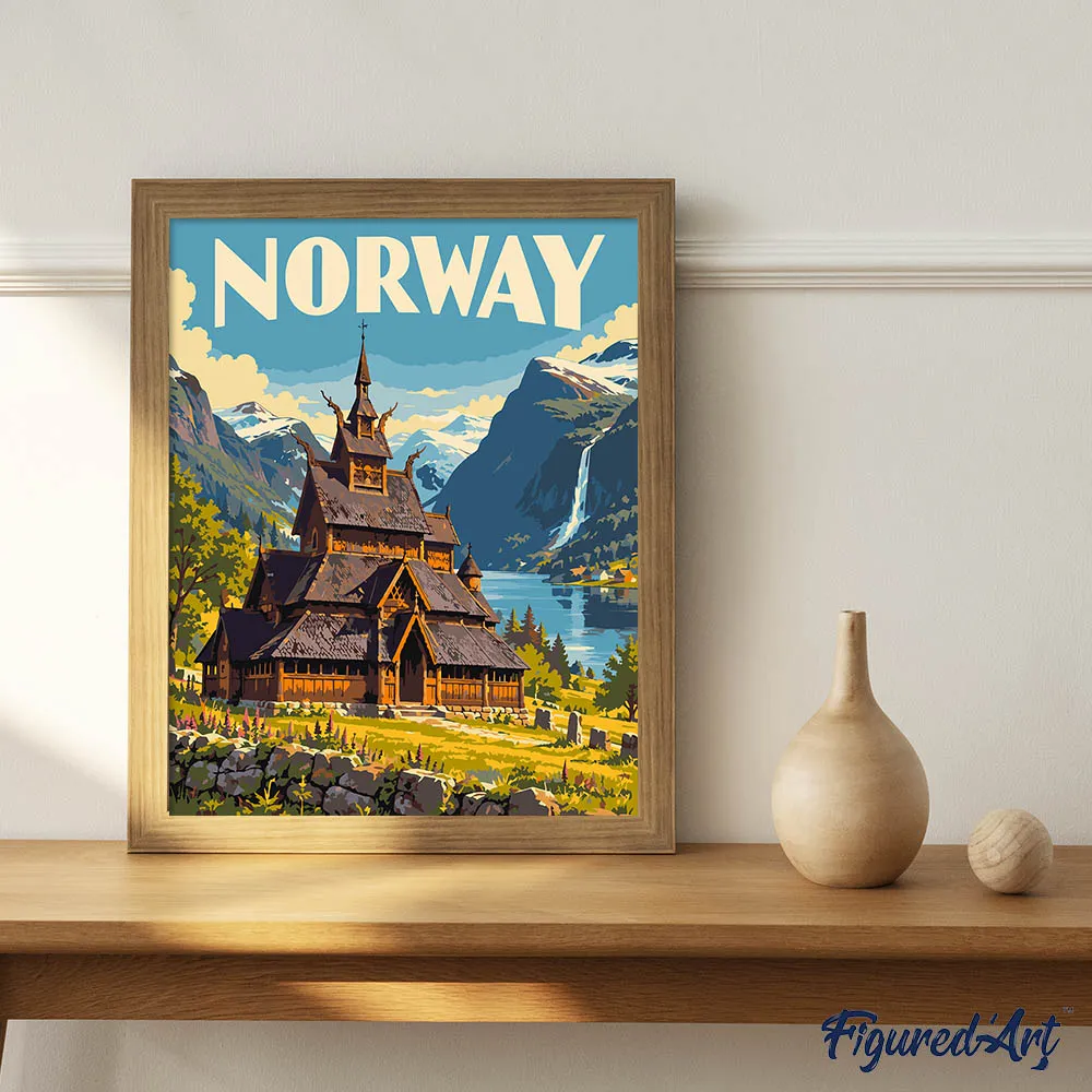 Figured'Art Stavkerk Borgund schilderen op nummer 40x50 Noorwegen