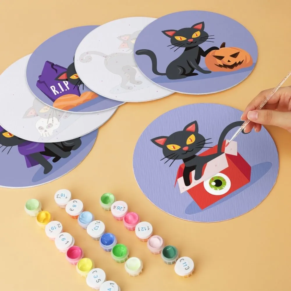 Figured'Art Mini Serie Katten en Hekserij schilderen op nummer Ø20cm 6 stuks