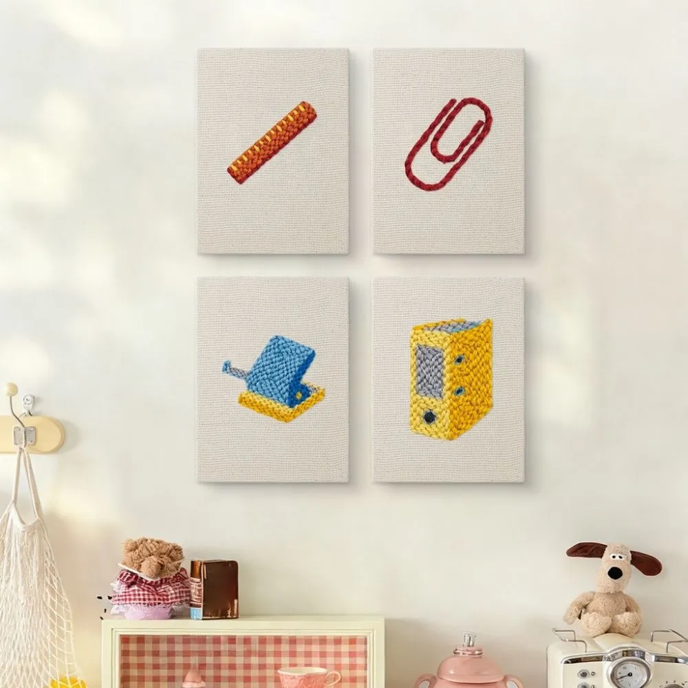 Figured'Art Kantoor en Bureau punch needle set 4 stuks met frame
