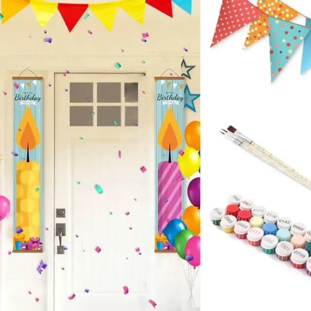 Figured'Art Verjaardags-Feston 1 deur banners schilderen 2x 20x120 cm