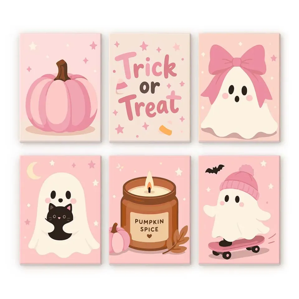 Figured'Art Roze Halloween mini schilderen op nummer 6 stuks