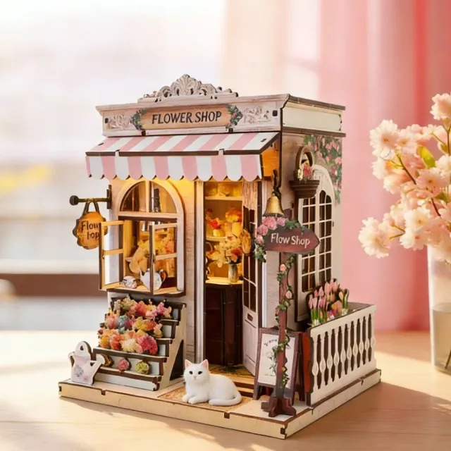 Figured'Art Miniatuurhuisjes Sweet Eaves Bloemist 3D puzzel met led