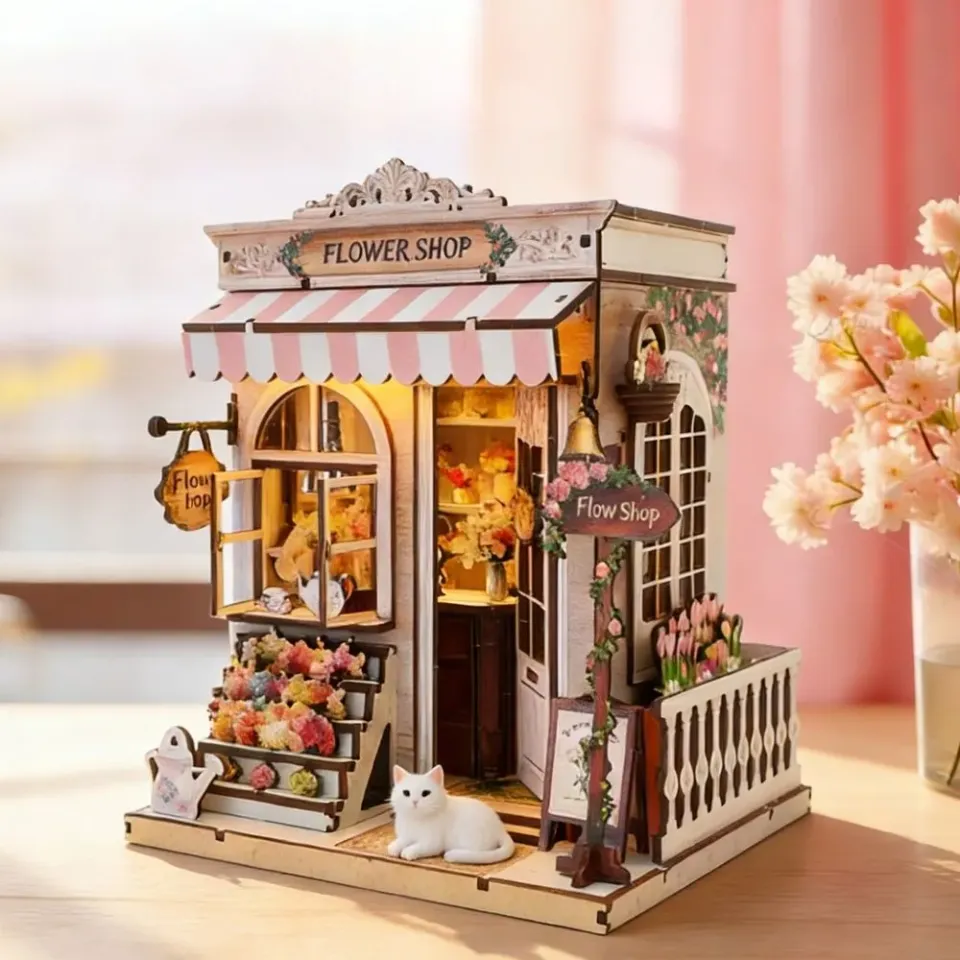 Figured'Art Miniatuurhuisjes Sweet Eaves Bloemist 3D puzzel met led