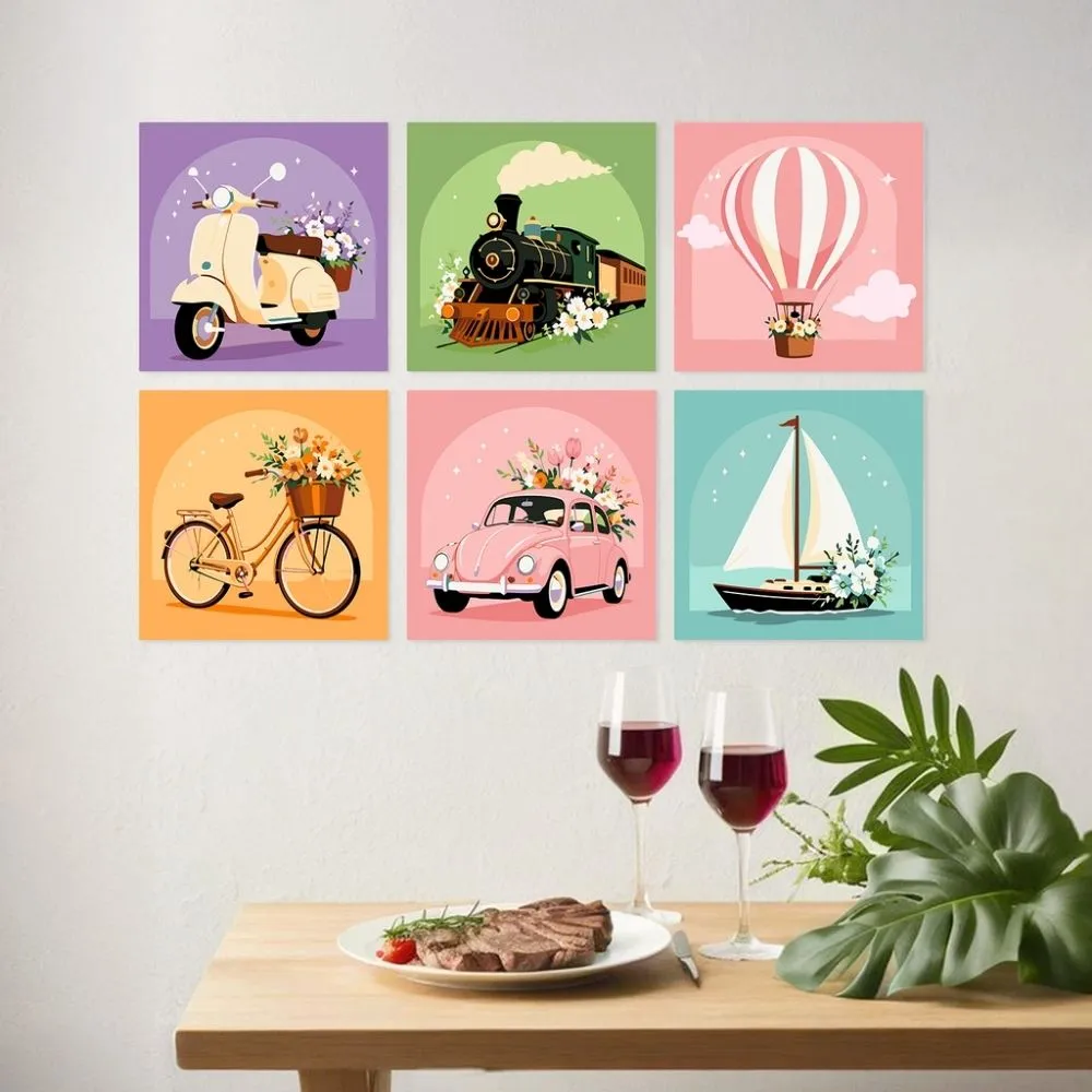 Figured'Art Mini Serie Retro ritjes schilderen op nummer 20x20cm 6 stuks