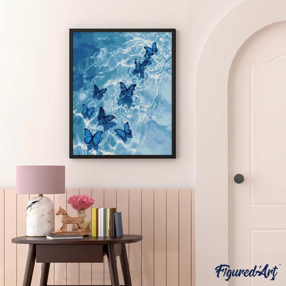 Figured'Art Blauwe Vlinders diamond painting vierkant 40x50 aqua