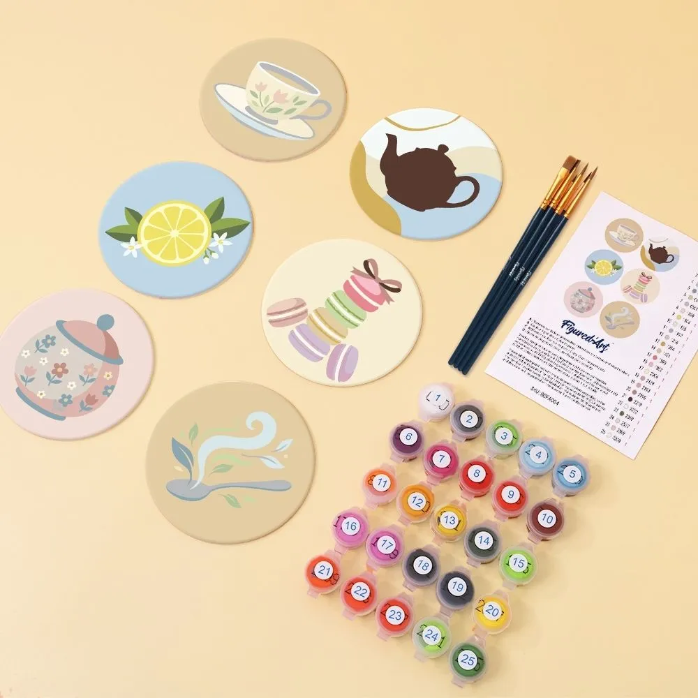 Figured'Art Theetijd onderzetters schilderen op nummer 10cm 6 stuks