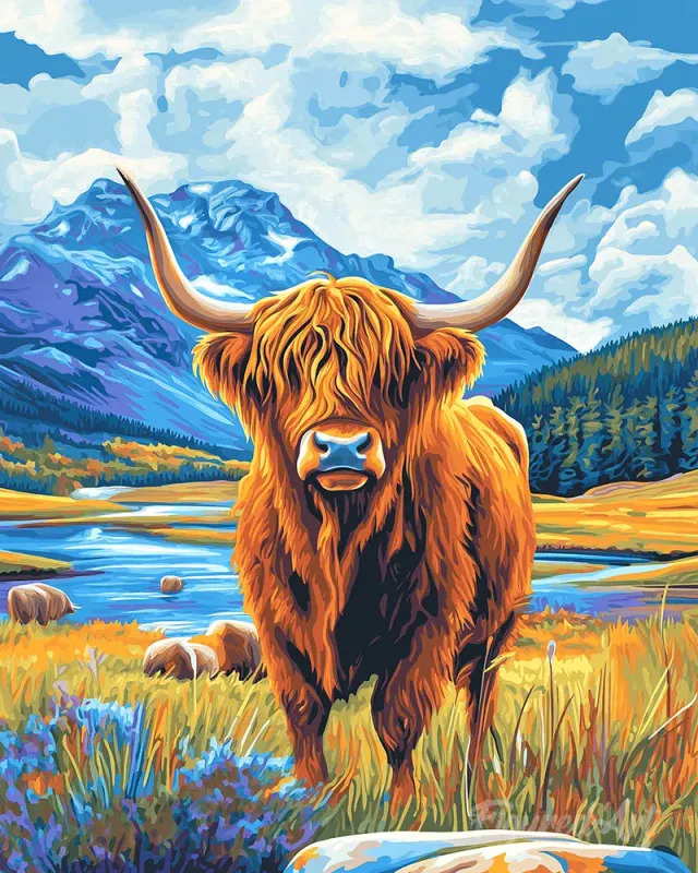 Figured'Art Schotse Hooglander schilderen op nummer 40x50 dieren