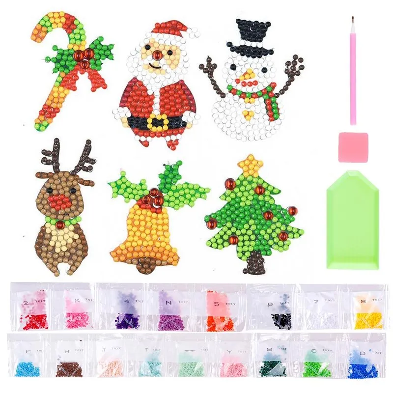 Figured'Art Vrolijk Kerstfeest diamond painting stickers 6 stuks kind